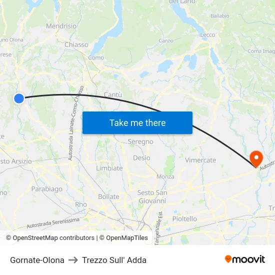 Gornate-Olona to Trezzo Sull' Adda map