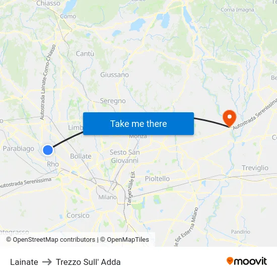 Lainate to Trezzo Sull' Adda map