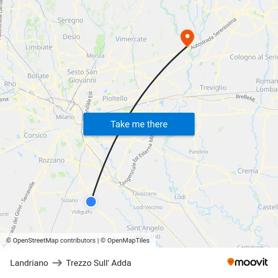 Landriano to Trezzo Sull' Adda map