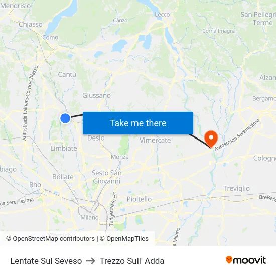 Lentate Sul Seveso to Trezzo Sull' Adda map