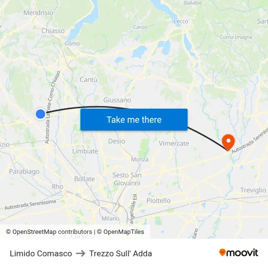 Limido Comasco to Trezzo Sull' Adda map