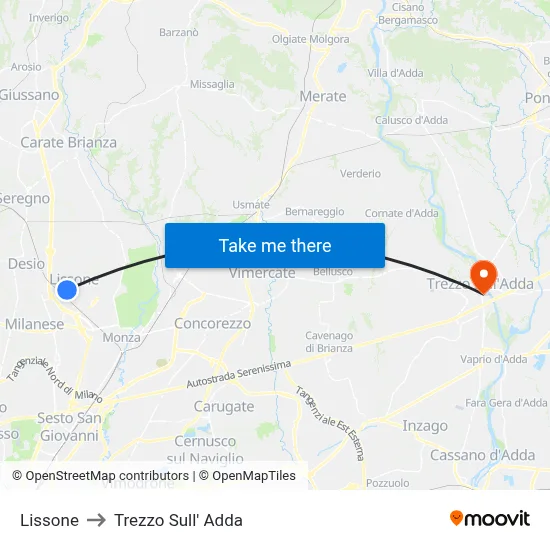 Lissone to Trezzo Sull' Adda map