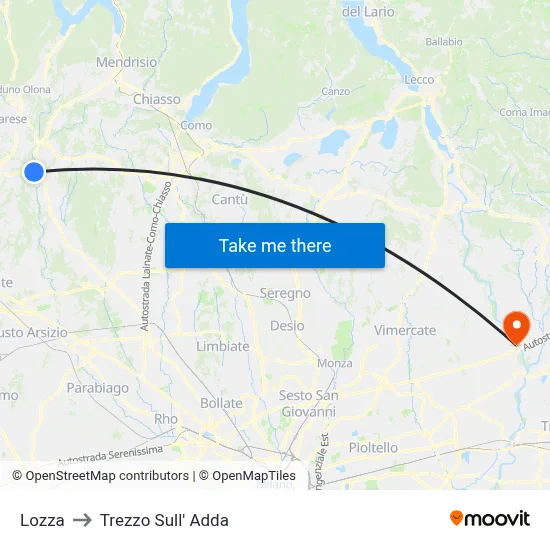 Lozza to Trezzo Sull' Adda map