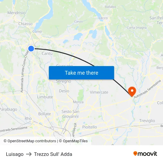 Luisago to Trezzo Sull' Adda map