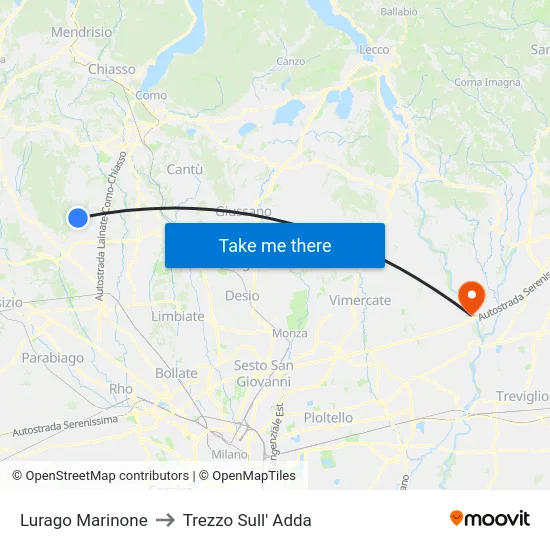 Lurago Marinone to Trezzo Sull' Adda map
