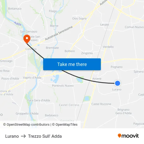 Lurano to Trezzo Sull' Adda map