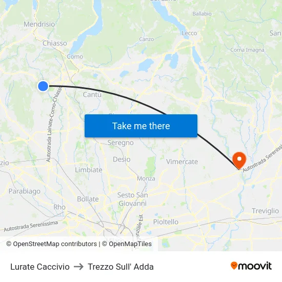 Lurate Caccivio to Trezzo Sull' Adda map