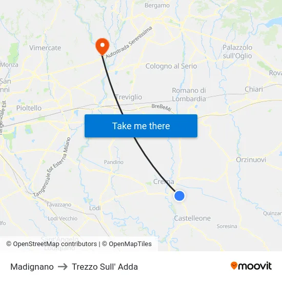 Madignano to Trezzo Sull' Adda map