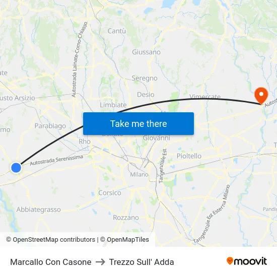 Marcallo con Casone to Trezzo Sull' Adda map