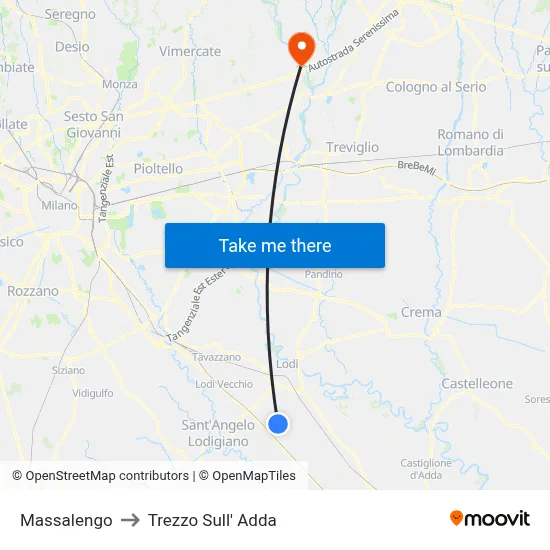 Massalengo to Trezzo Sull' Adda map