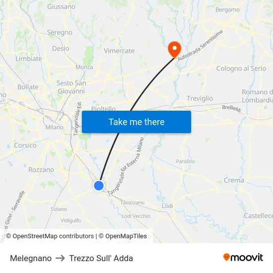 Melegnano to Trezzo Sull' Adda map