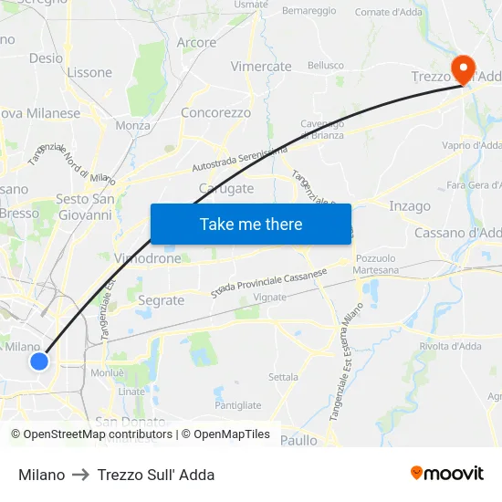 Milan to Trezzo Sull' Adda map