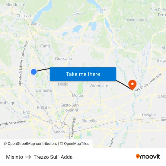 Misinto to Trezzo Sull' Adda map