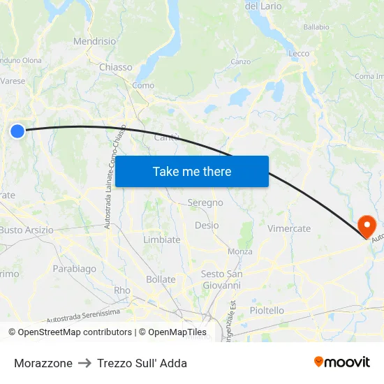 Morazzone to Trezzo Sull' Adda map