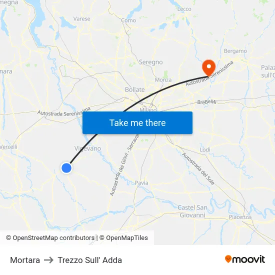 Mortara to Trezzo Sull' Adda map