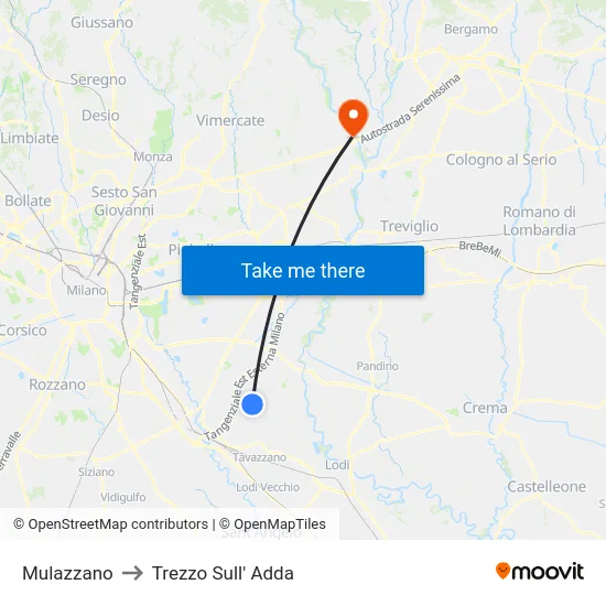 Mulazzano to Trezzo Sull' Adda map