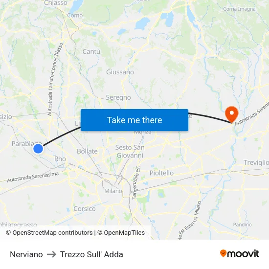 Nerviano to Trezzo Sull' Adda map