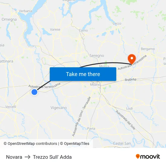 Novara to Trezzo Sull' Adda map