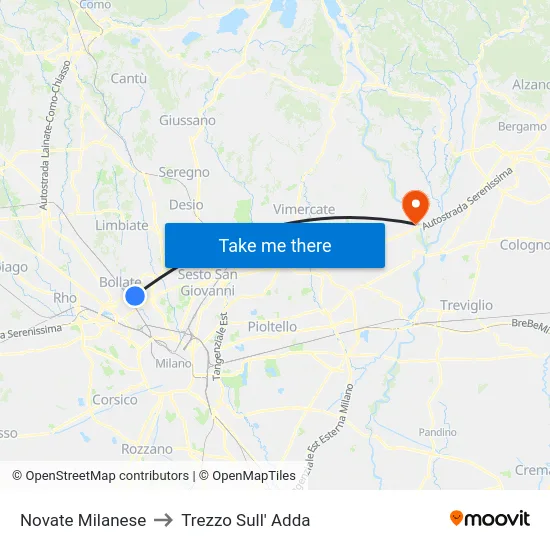 Novate Milanese to Trezzo Sull' Adda map