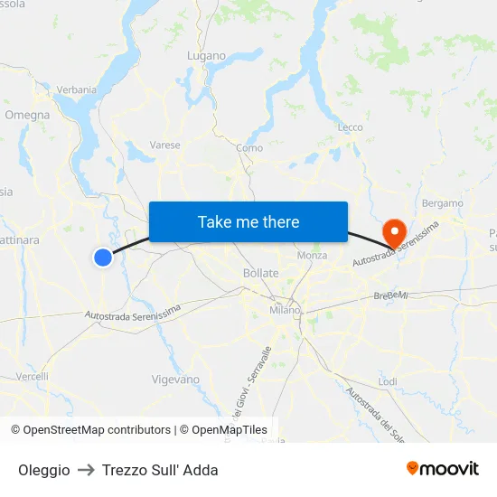 Oleggio to Trezzo Sull' Adda map
