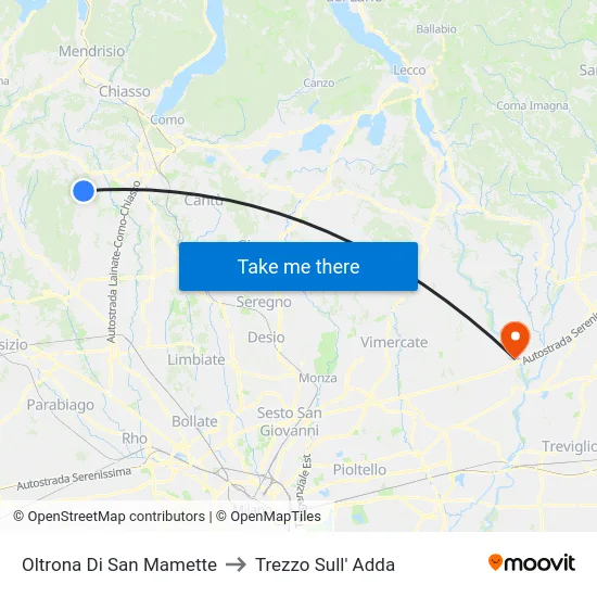Oltrona Di San Mamette to Trezzo Sull' Adda map