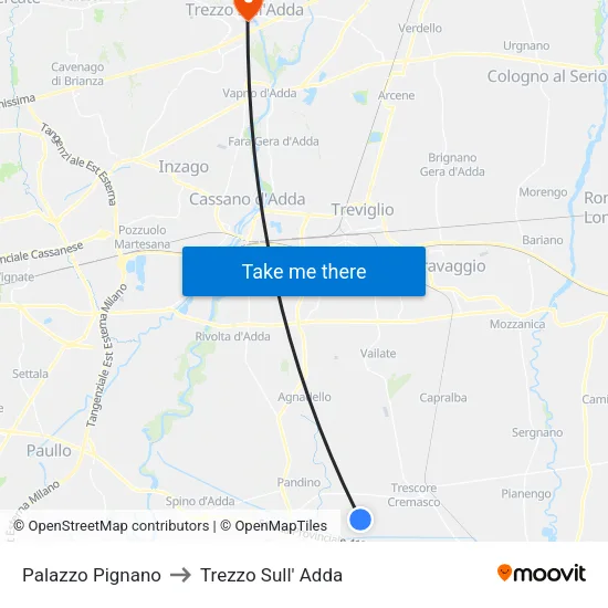Palazzo Pignano to Trezzo Sull' Adda map