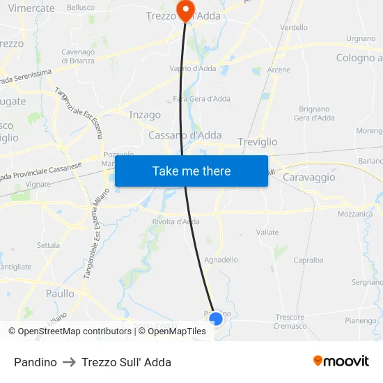 Pandino to Trezzo Sull' Adda map