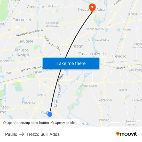 Paullo to Trezzo Sull' Adda map