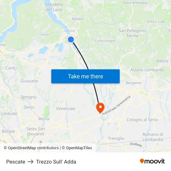 Pescate to Trezzo Sull' Adda map