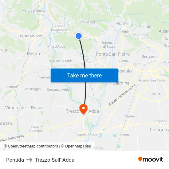 Pontida to Trezzo Sull' Adda map