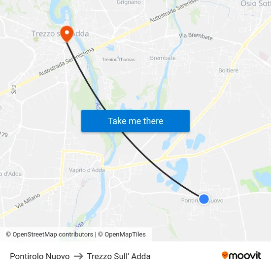 Pontirolo Nuovo to Trezzo Sull' Adda map