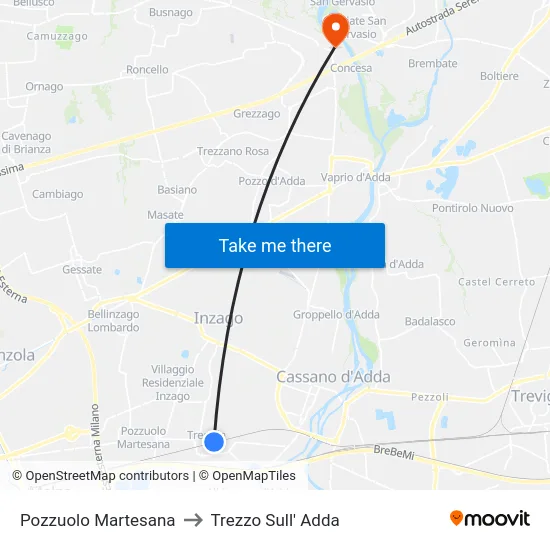 Pozzuolo Martesana to Trezzo Sull' Adda map