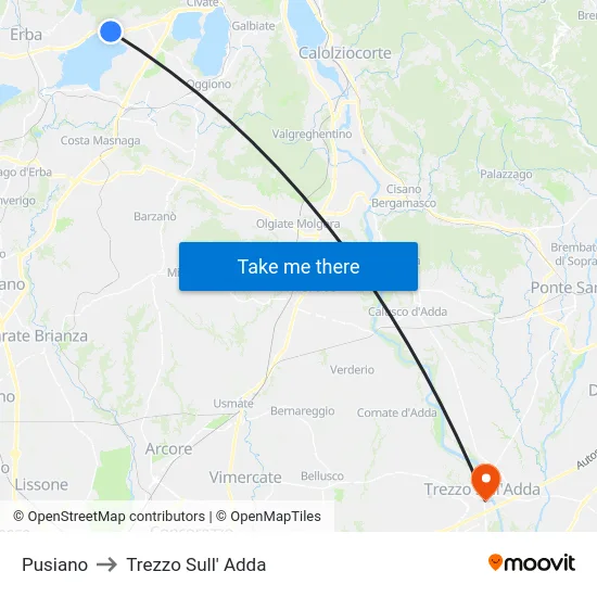 Pusiano to Trezzo Sull' Adda map