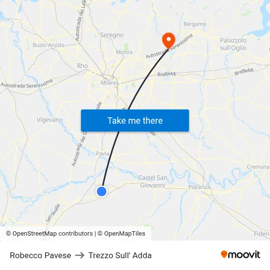 Robecco Pavese to Trezzo Sull' Adda map