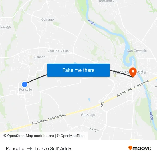 Roncello to Trezzo Sull' Adda map