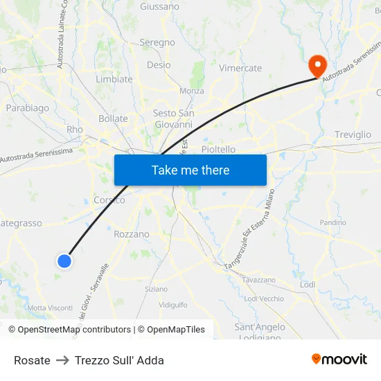 Rosate to Trezzo Sull' Adda map