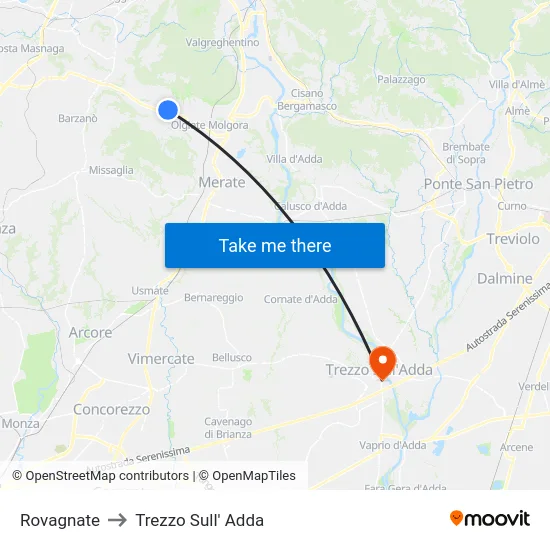 Rovagnate to Trezzo Sull' Adda map