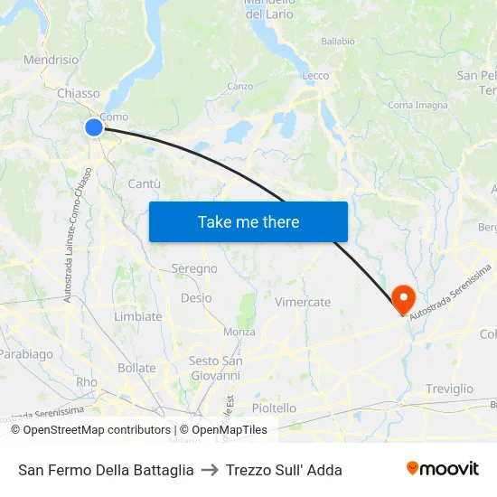 San Fermo Della Battaglia to Trezzo Sull' Adda map