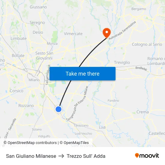 San Giuliano Milanese to Trezzo Sull' Adda map