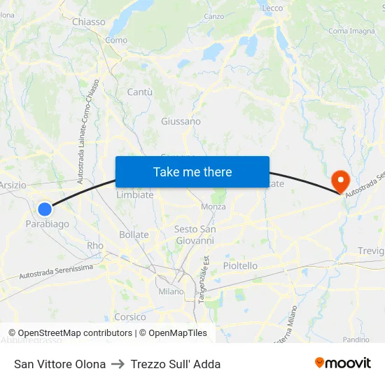 San Vittore Olona to Trezzo Sull' Adda map