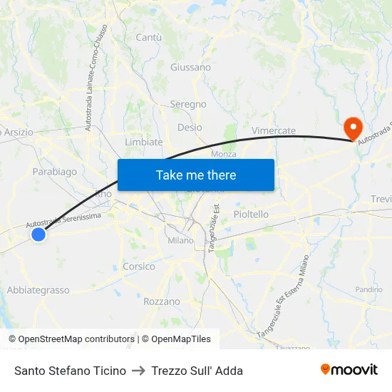 Santo Stefano Ticino to Trezzo Sull' Adda map