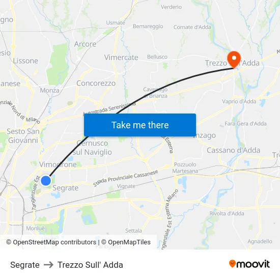 Segrate to Trezzo Sull' Adda map