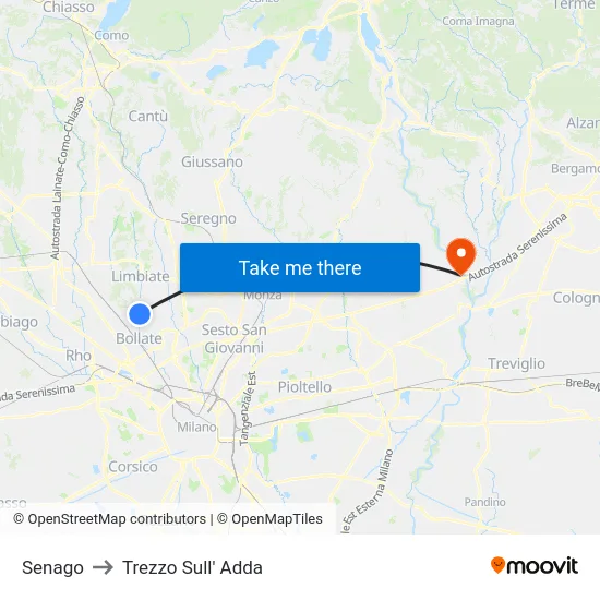 Senago to Trezzo Sull' Adda map
