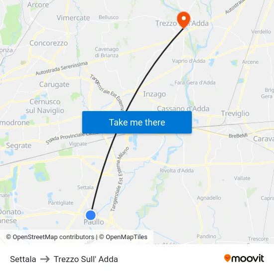 Settala to Trezzo Sull' Adda map