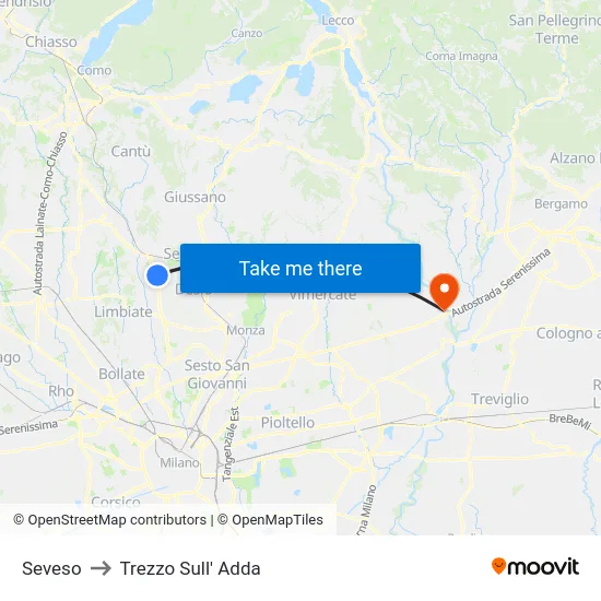Seveso to Trezzo Sull' Adda map