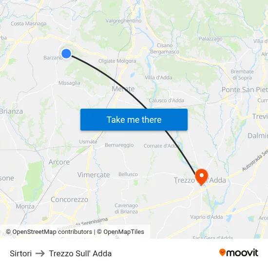 Sirtori to Trezzo Sull' Adda map