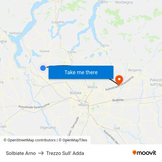 Solbiate Arno to Trezzo Sull' Adda map