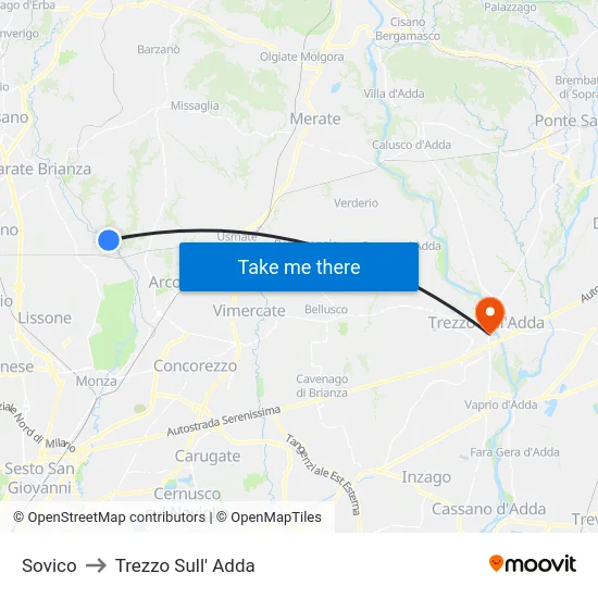 Sovico to Trezzo Sull' Adda map