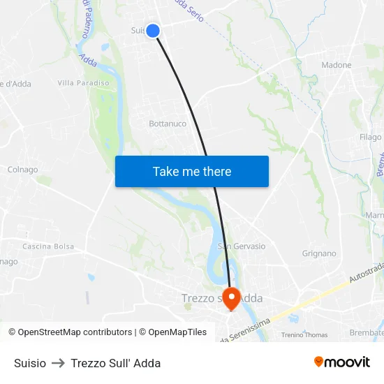 Suisio to Trezzo Sull' Adda map