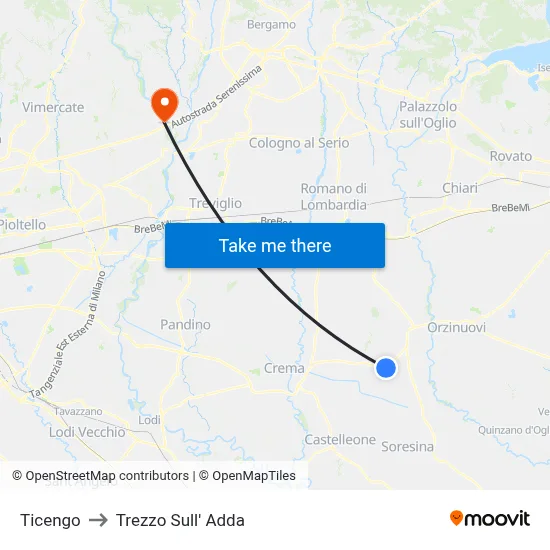 Ticengo to Trezzo Sull' Adda map